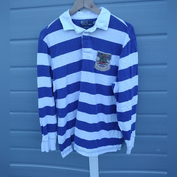 Vintage Rare Polo Ralph Lauren Dragon RLPC Patch Rugby Striped Shirt Large - Picture 1 of 6